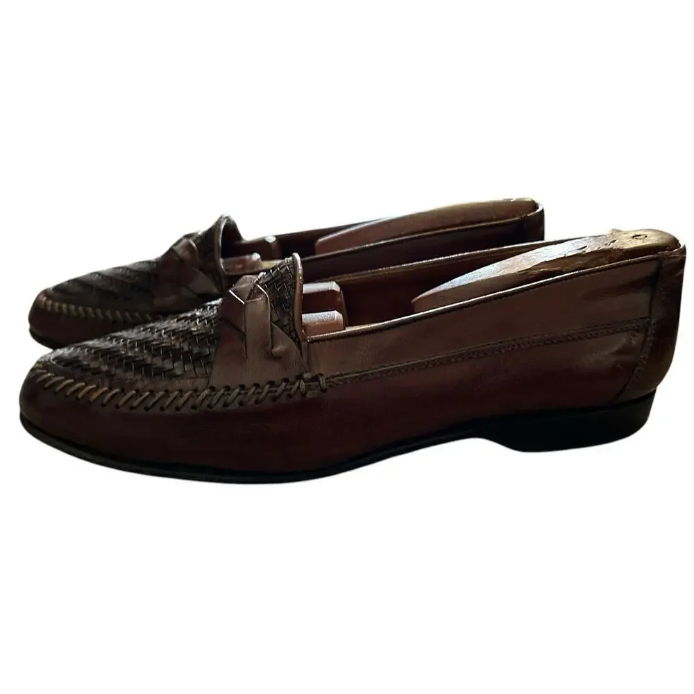 Vero Cuoio Men's Brown Woven Leather Loafers Slip-On Dress Shoes Size 7